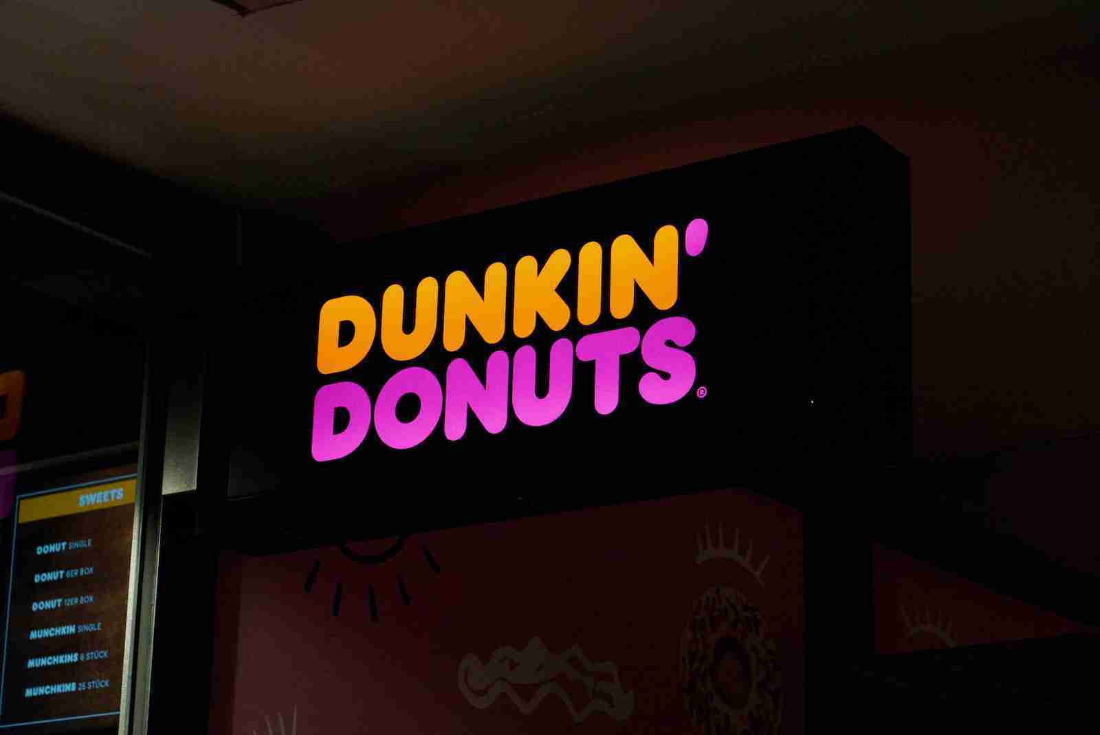 Dunkin Donuts in red and black love me neon light signage