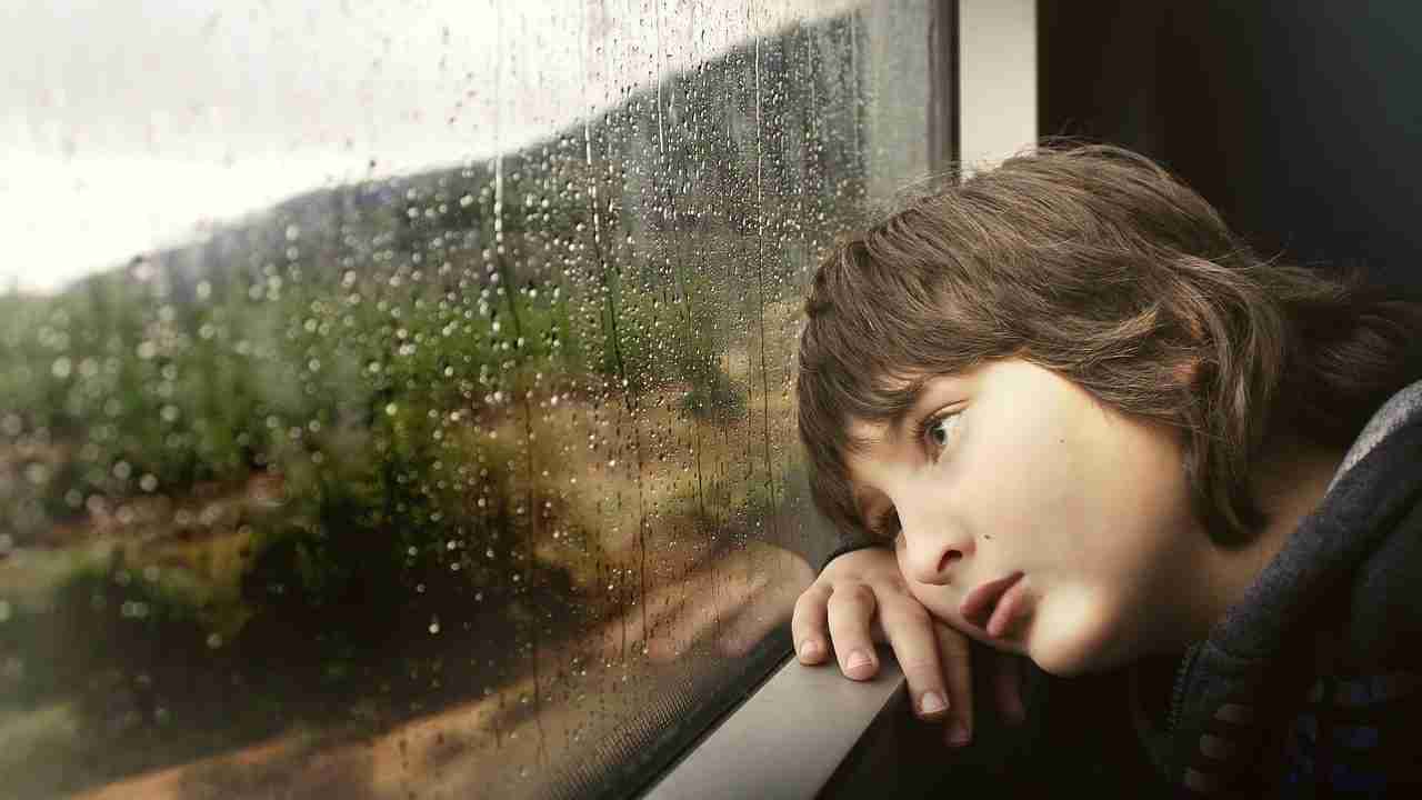 little boy watching out side the window on wednesday.