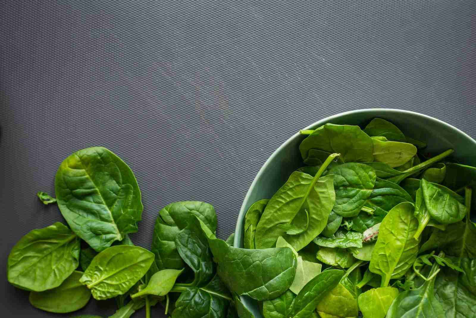 green spinach leaves on white ceramic bowl