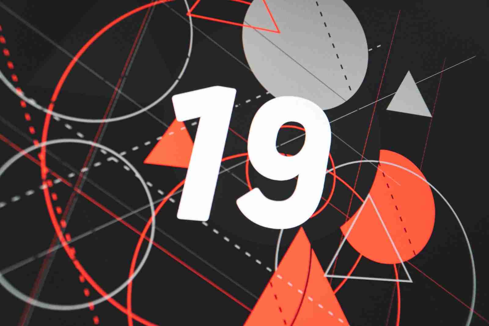 number 19 written with black and red abstract illustration