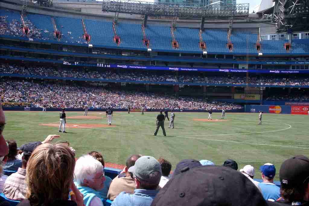 baseball players in stadium