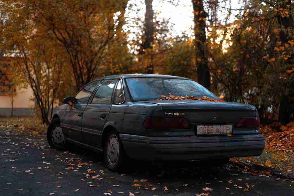 Ford Taurus parked in autumn, showcasing fun facts about Taurus.