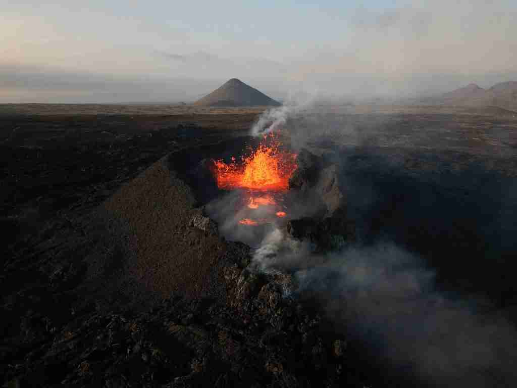 Aerial View of an Erupting Volcano