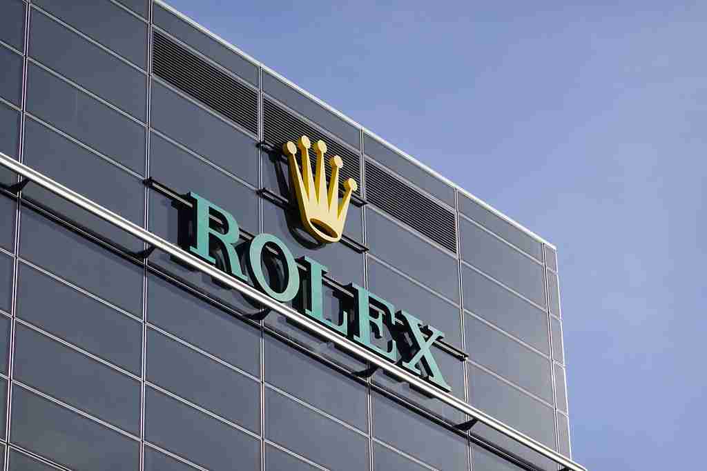 Rolex logo on glass building