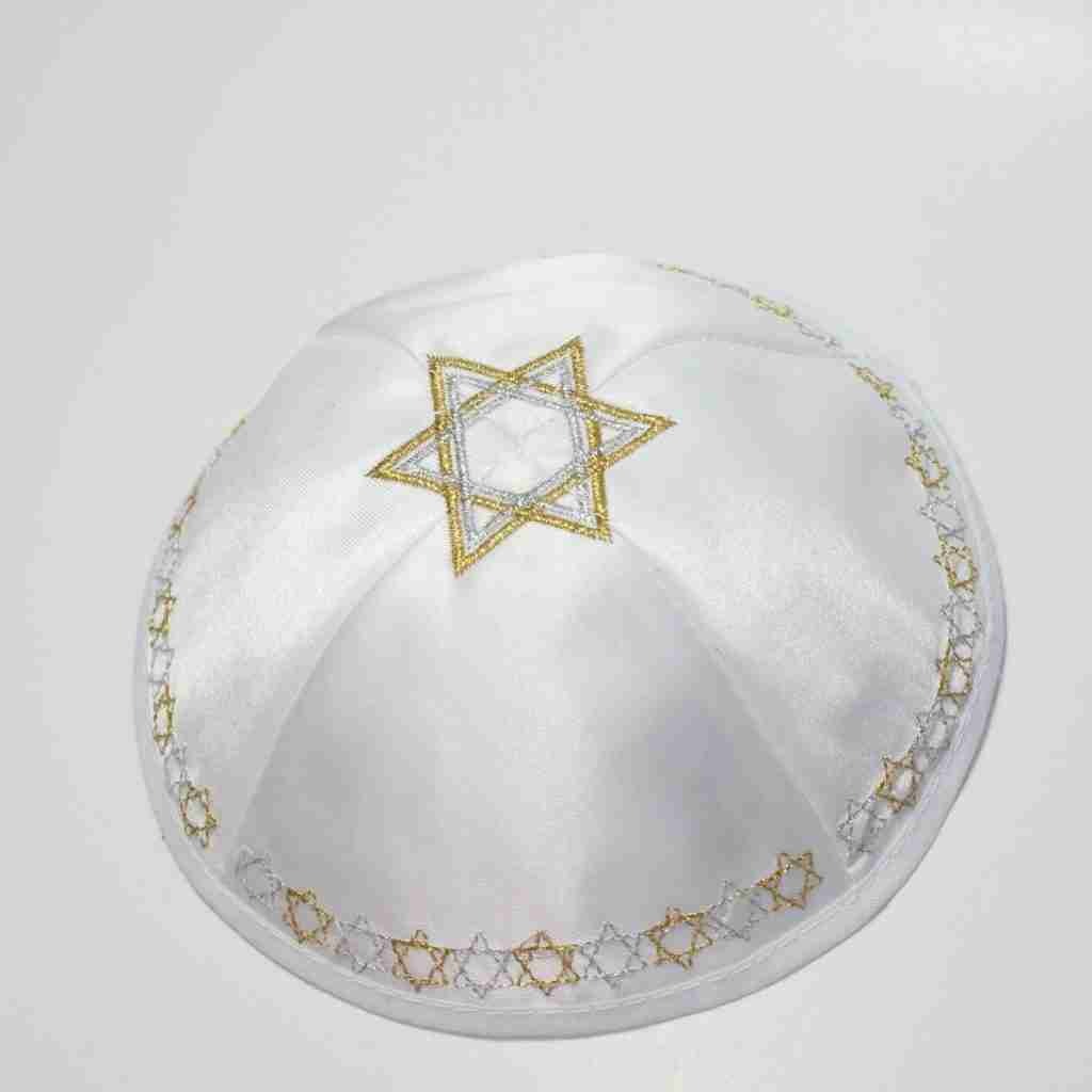 a white hat with a gold star of david on it: 
 fun facts about judaism